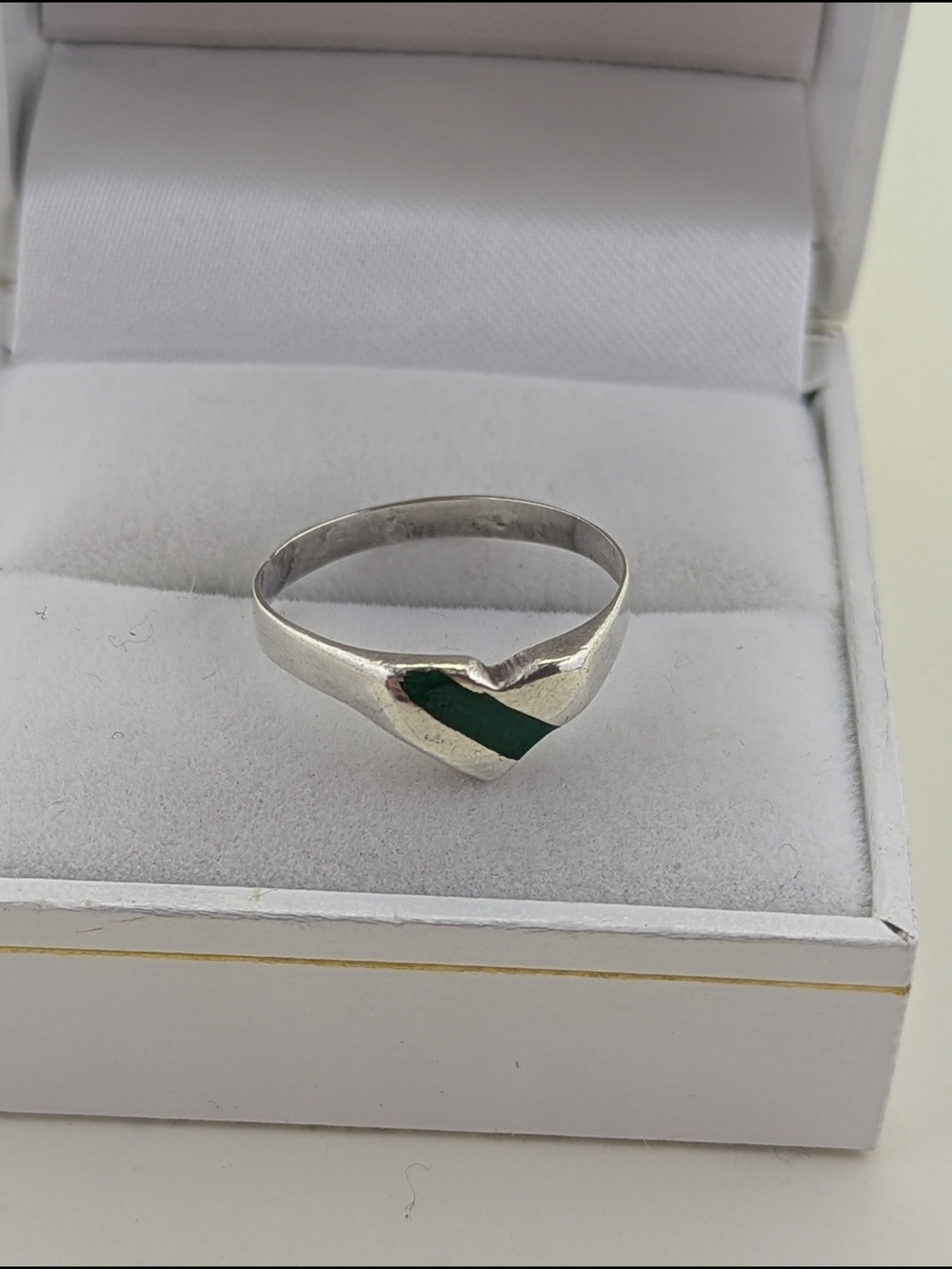 🌟 Vintage Sterling Silver & Green Malachite Inlay Heart Ring 🌟